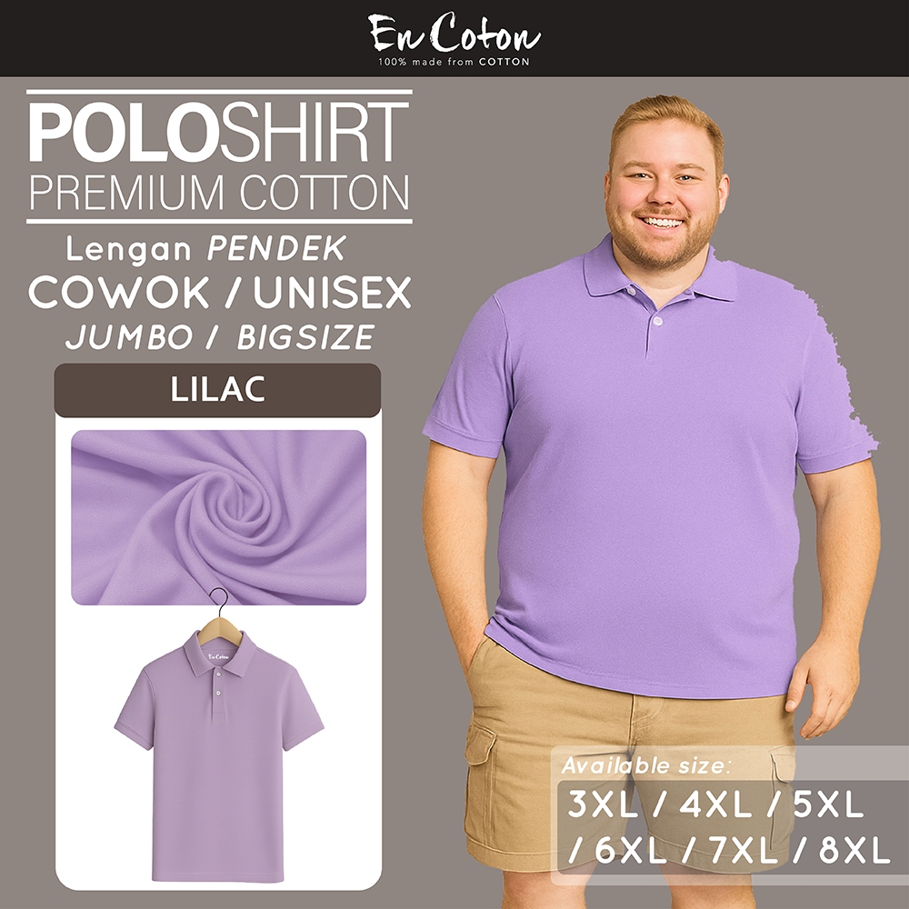 ENCOTON Kaos Kerah Polo JUMBO LILAC UNGU MUDA Premium Tangan Lengan PENDEK (model JUMBO)