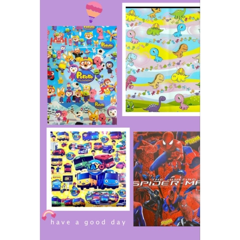 

KERTAS KADO GLOSSY ISI 1 LEMBAR SPIDERMAN AVENGERS CARS PORORO DINO TRANSFORMERS