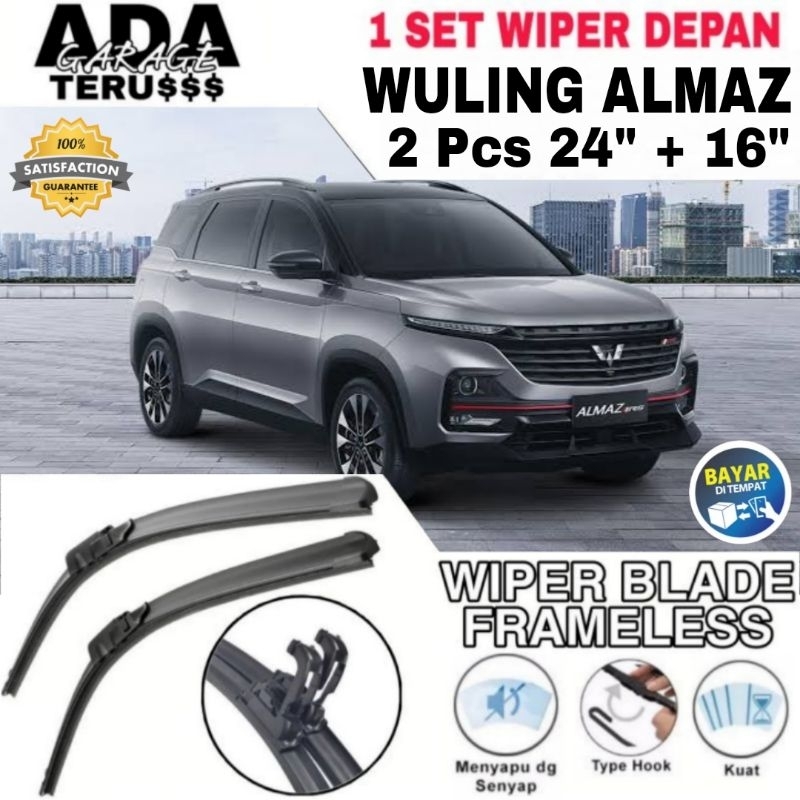 Wiper Frameless Wuling Almaz Sepasang 2 Pcs Lentur Anti Baret Wiper Blade Frameless Tanpa Rangka Bes