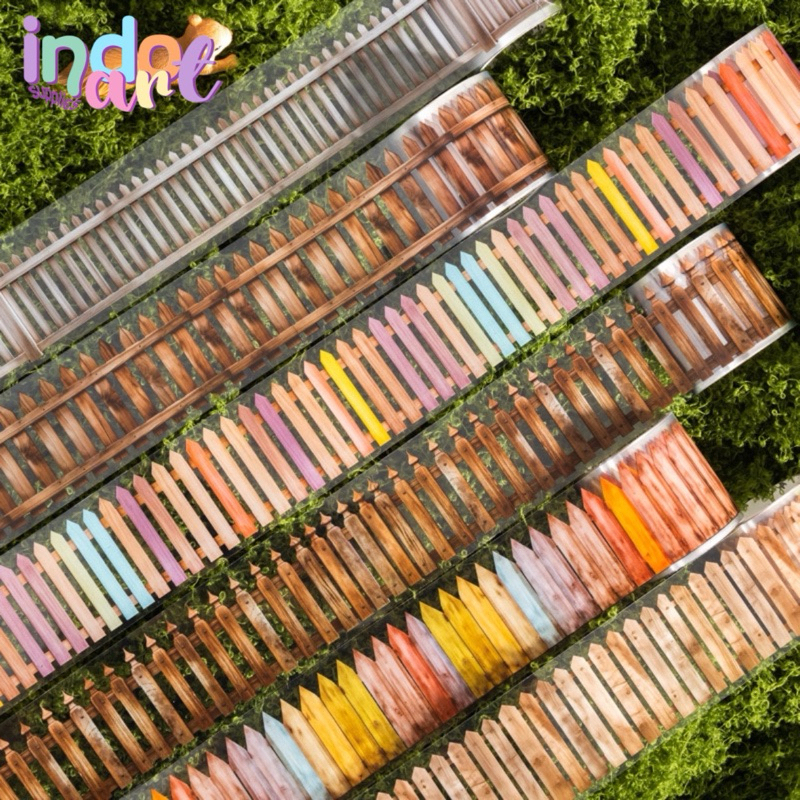 

(IAS) Sticker Roll Washi Tape PET Wooden Fence Pagar Kayu Deco Journal Scrapbook Karat Unik Vintage dekorasi