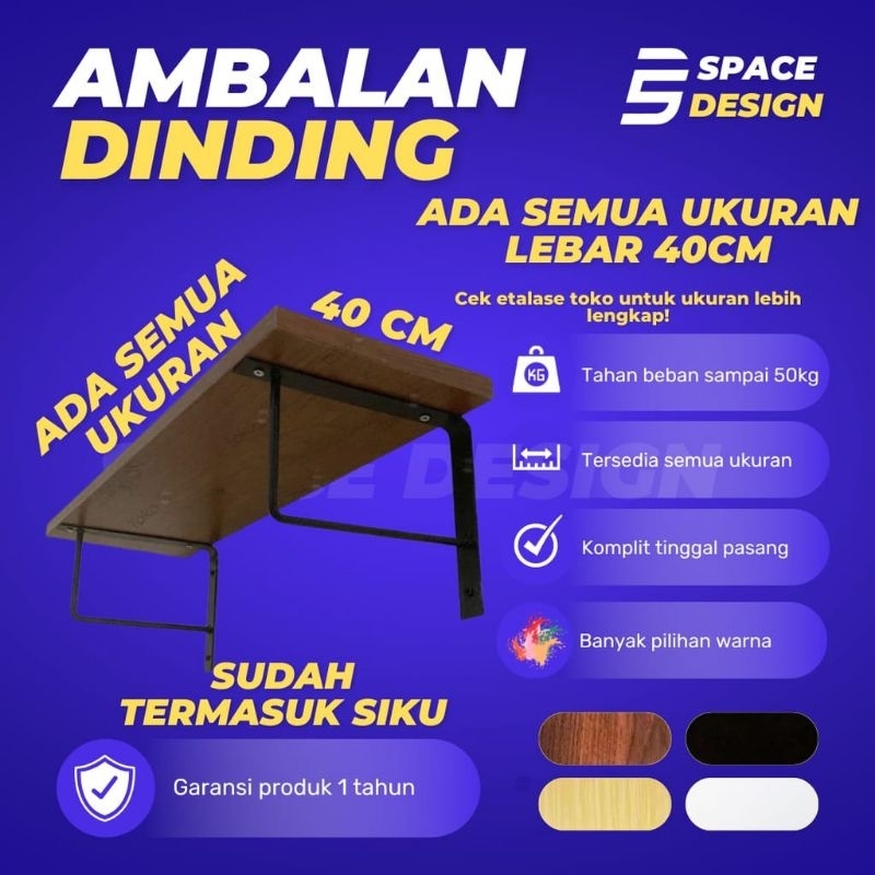 Rak Dinding Siku Besi, SerbaGuna Lebar 40 Cm