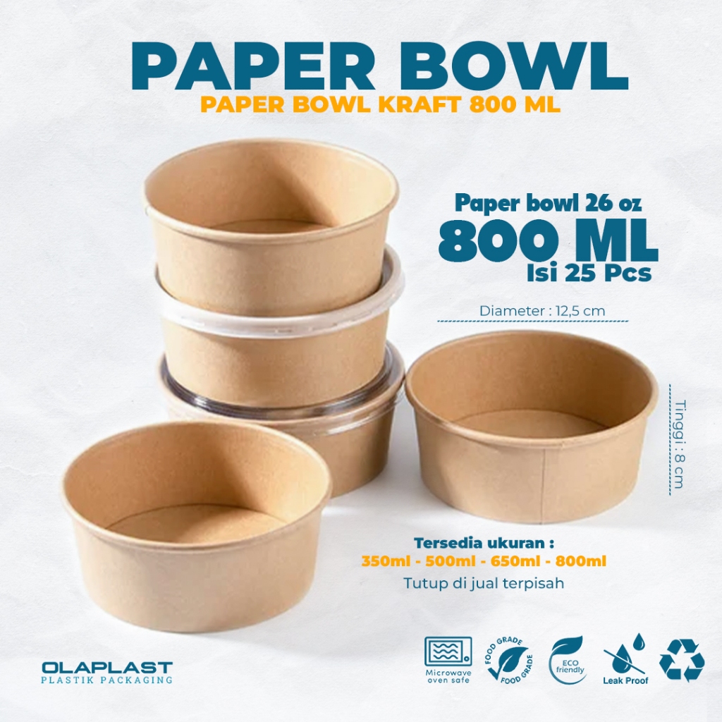 Paper Bowl Kraft 800 Ml / Paper Bowl 800 Ml Kraft / Rice Bowl / Wadah Mangkok / Tempat Makan Kertas