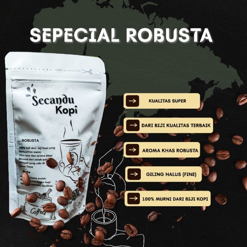 

Kopi bubuk Robusta Dari Biji Kopi Berkualitas asli 100% Tanpa Campuran kemasan 500g