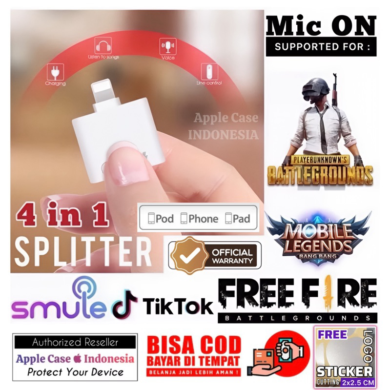 (COD) [OPEN MIC] Mini Splitter 4-IN-1 Dual Lightning Converter / 3.5mm Kabel Charger Aux Mic ON Adap