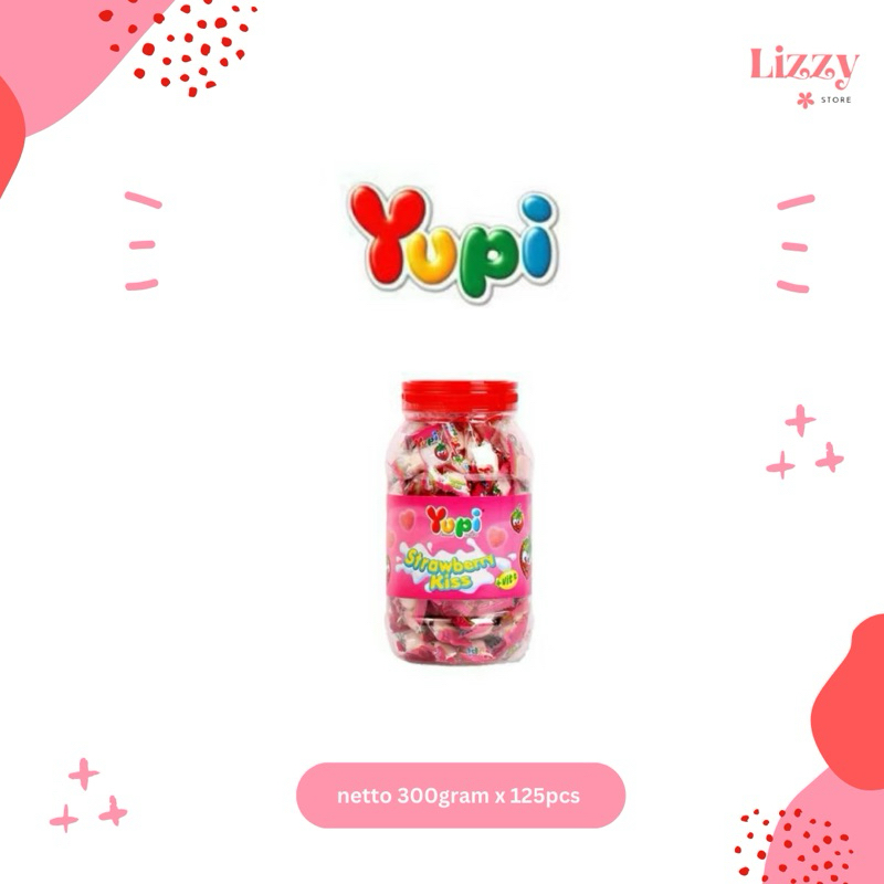 

Yupi Strawberry Kiss Permen Lunak Gummy Candies Toples 125pcs 300gram