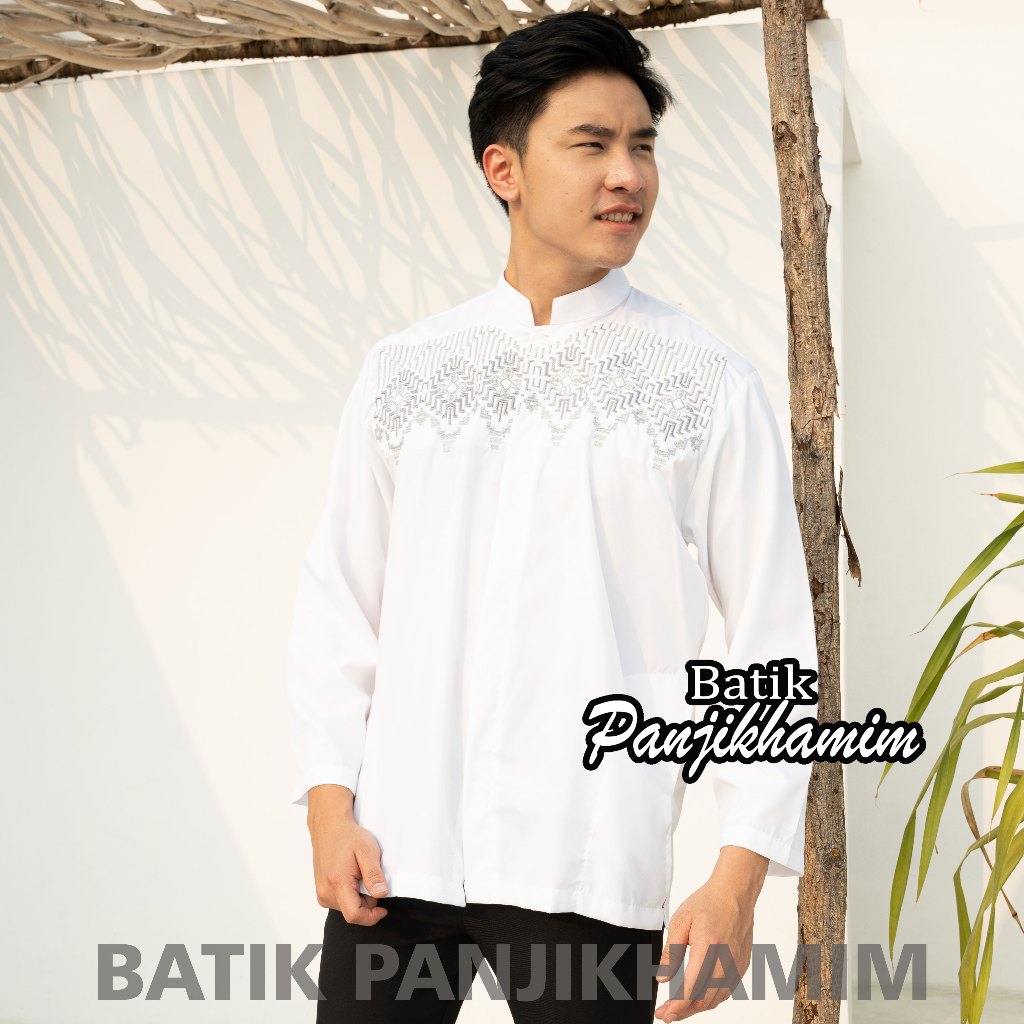 FREE ONGKIR BAJU KOKO PRIA LENGAN PANJANG BORDIR WARNA ABU TUA PUTIH BIRU MUDA KATUN BUSANA MUSLIM