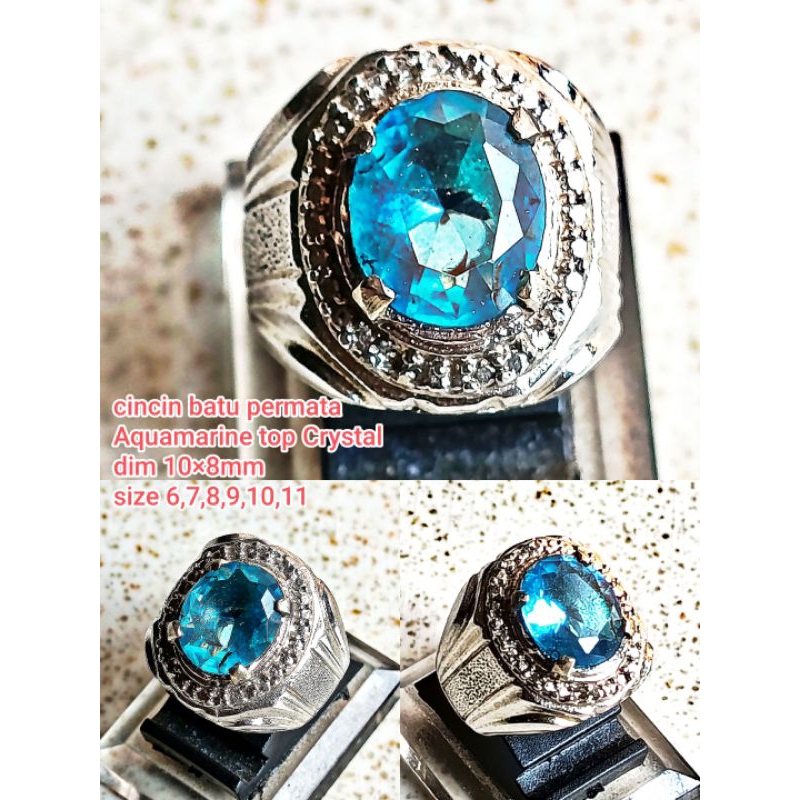 cincin batu Aquamarine top crystal