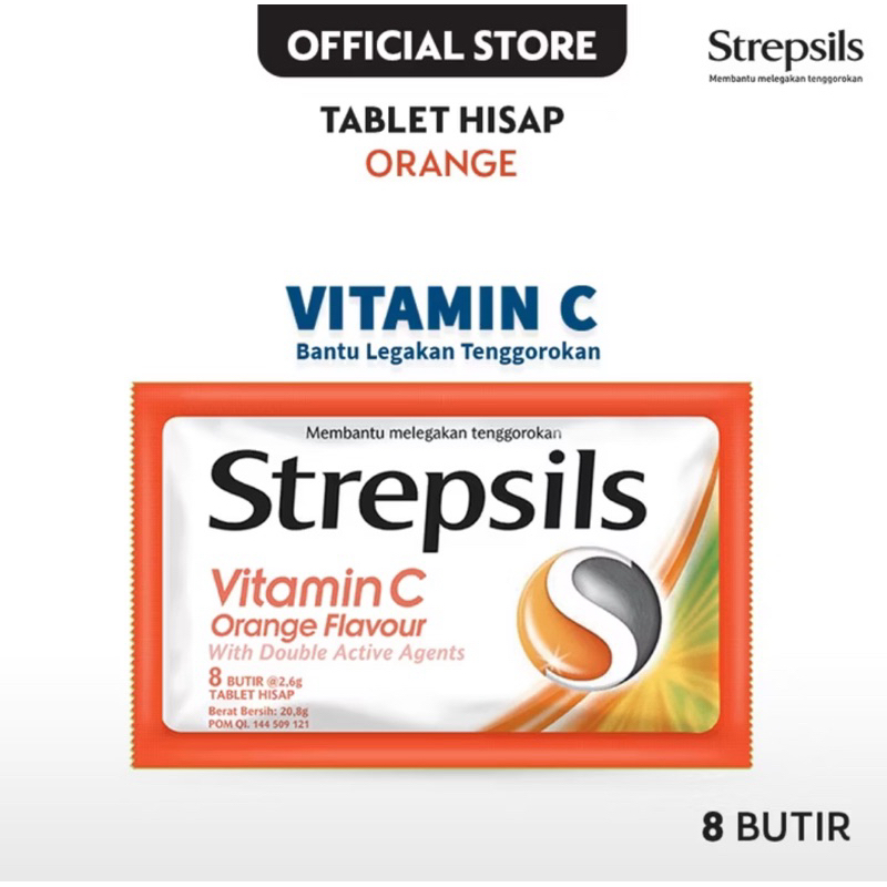 

Strepsils Vitamin C isi 8 butir - Permen Pelega Tenggorokan Rasa Jeruk