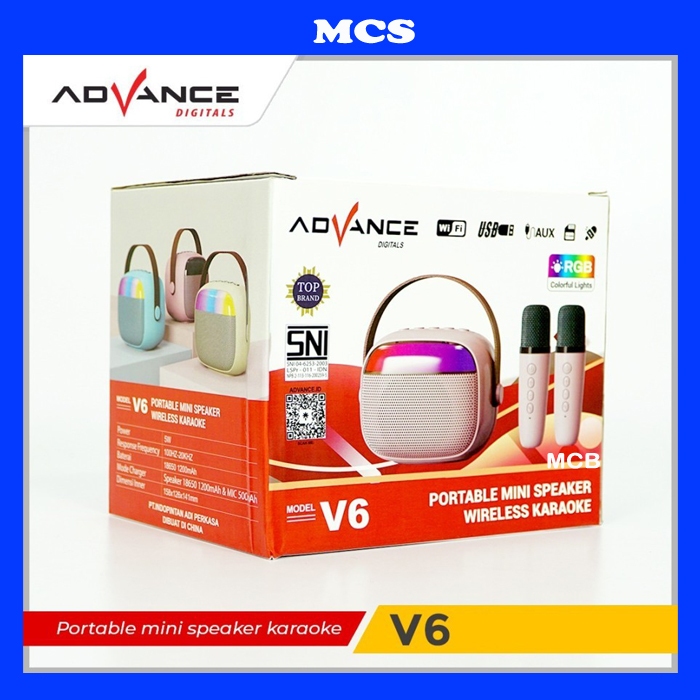 Speaker V6 Advance Portable LED 2 MIC Karaoke Bluetooth