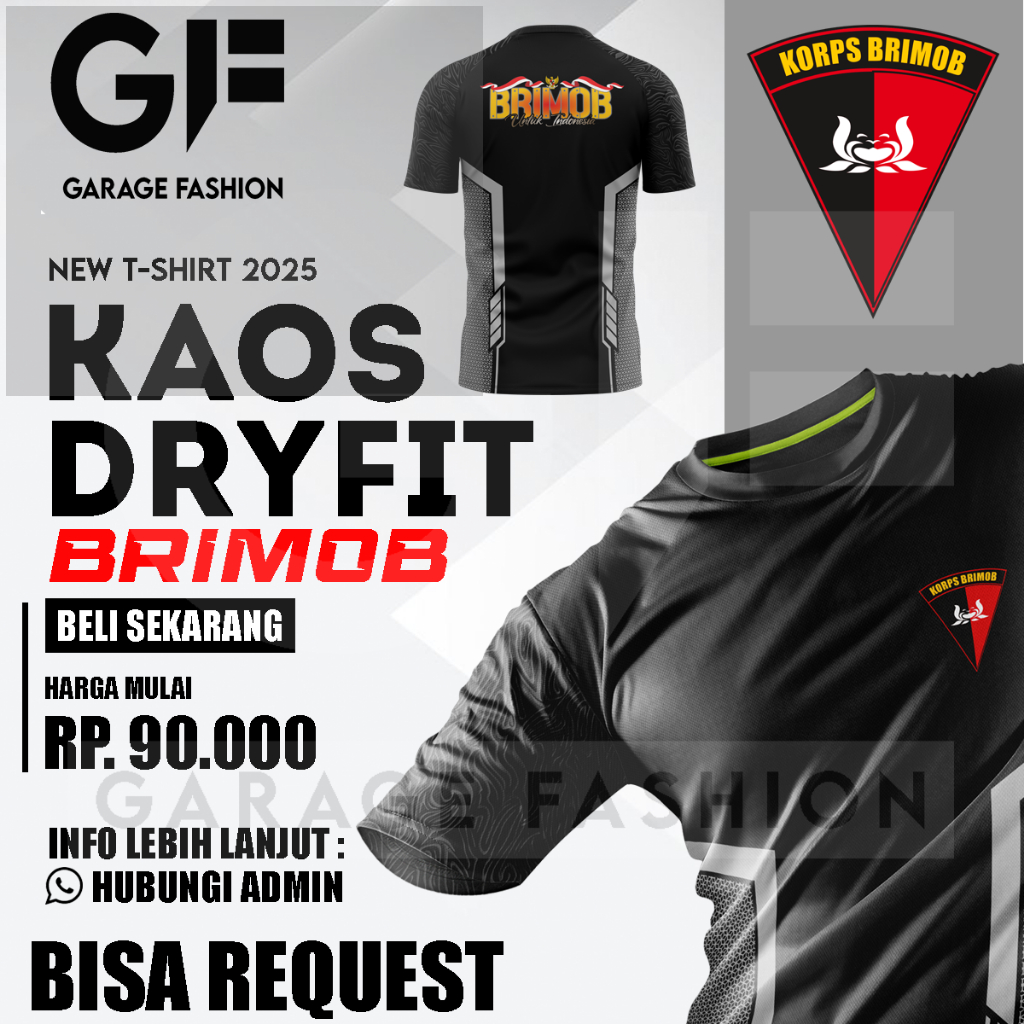 Kaos Jersey Regland Emborse BRIMOB UNTUK INDONESIA / Baju Regland Brimob / Kaos Emborse Brimob / GF_