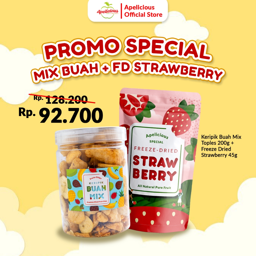 

APELICIOUS Keripik Buah Mix Fruta Premium /Keripik Buah Mix + Keripik Strawberry, Cemilan, Snack