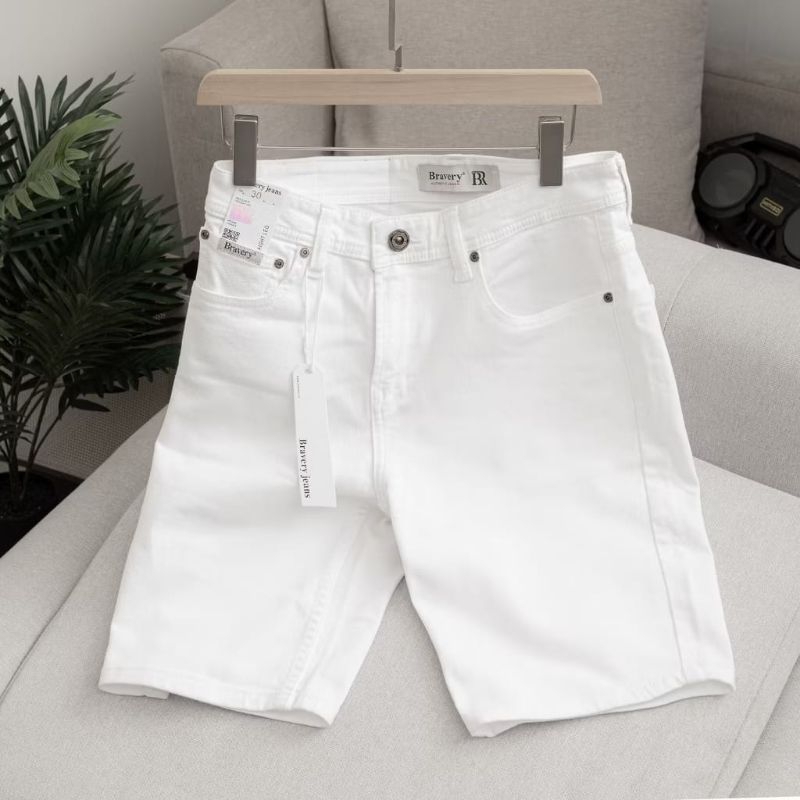 CELANA PENDEK JEANS PRIA POLOS / CELANA JEANS PRIA WARNA PUTIH BAHAN JEANS PREMIUM