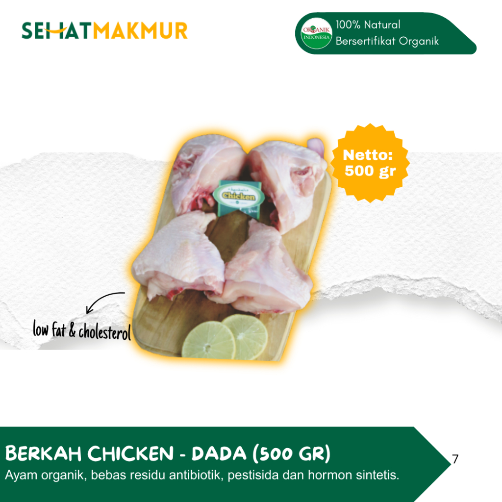 

Berkah Chicken Organik - Dada (500 gr) (Ayam Organik Probiotik, Bebas Antibiotik, Pestisida dan Hormon Sintetis)