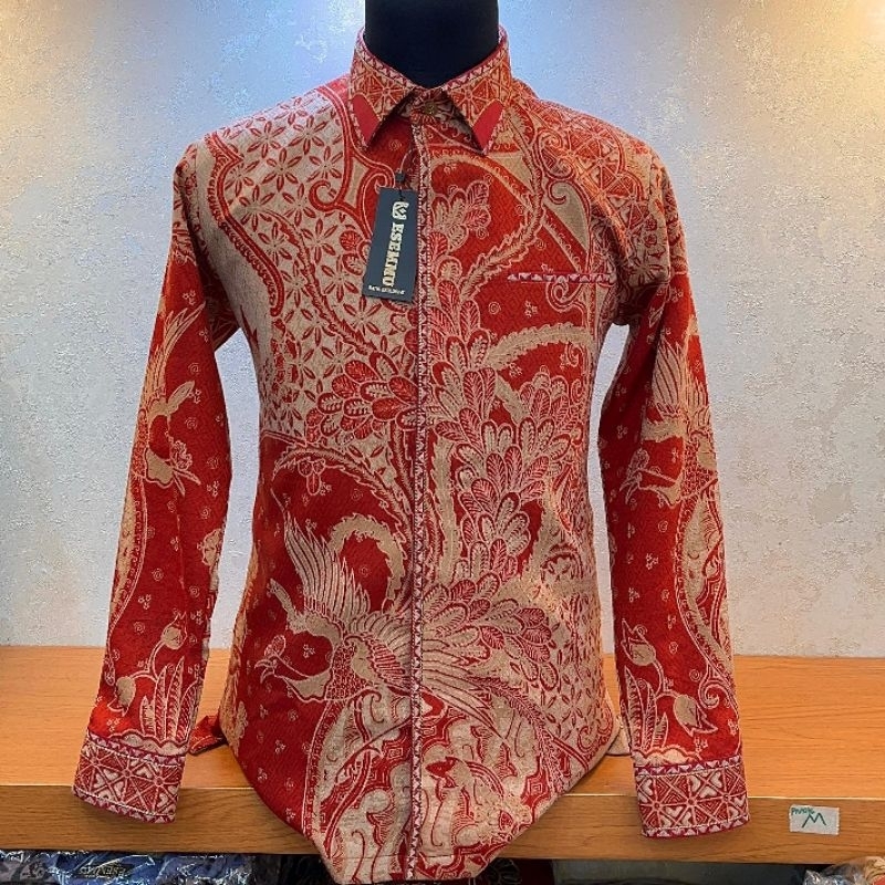 kemeja batik pria smock model semi jas jahitan butik lengan panjang esemmu batik