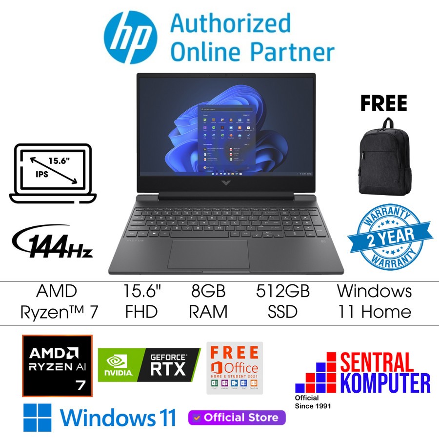 HP Victus Laptop 15 AMD Ryzen 7 8845HS RTX 4050 8GB 512GB IPS 144Hz