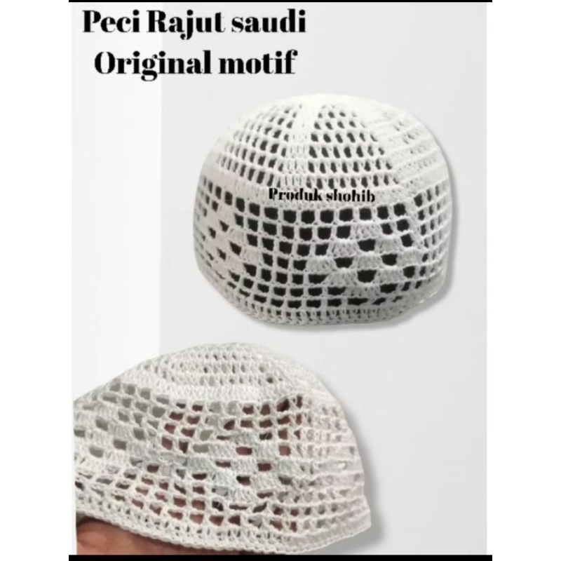 Peci Rajut Saudi Original Motif Full Katun Natural