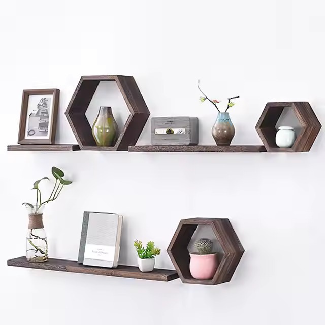 Rak Dinding Hexagonal Hiasan Dinding Aesthetic Rak Gantung Minimalis Dekorasi Kamar Pria