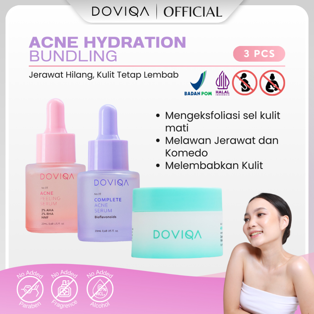 DOVIQA - Special Acne Hydration Package【3PCS】| Skin Barrier Moisturizer| Serum Eksfoliasi | Acne Ser