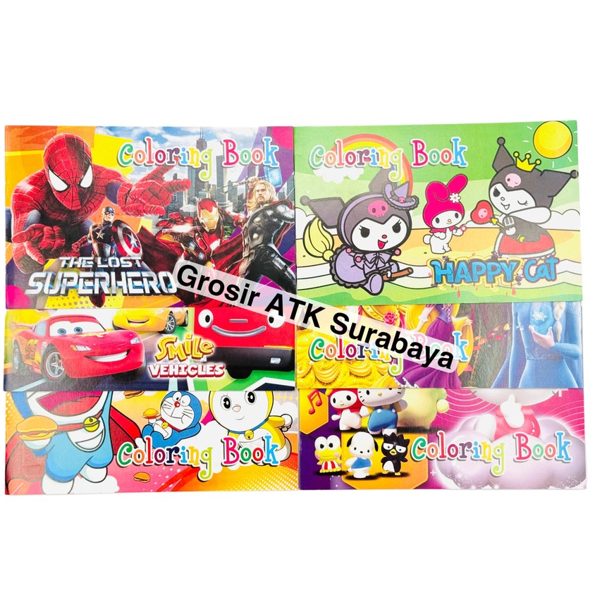 

( DAPAT 1 PCS ) COLORING BOOK / BUKU MEWARNAI ANAK Fancy Superhero Kuromi Princess Cars Lucu