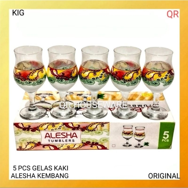 Set Gelas Tumbler Kaca Alesha Motif Bunga - Gelas Kaki Estetik Anti Gores (5 Pcs)