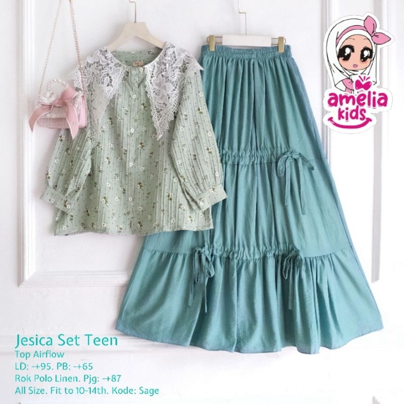 Setelan Tunik Remaja • Set Rok Remaja Cewek • Setelan Anak Usia 10-14 tahun • Jesica Set Teen by Ame