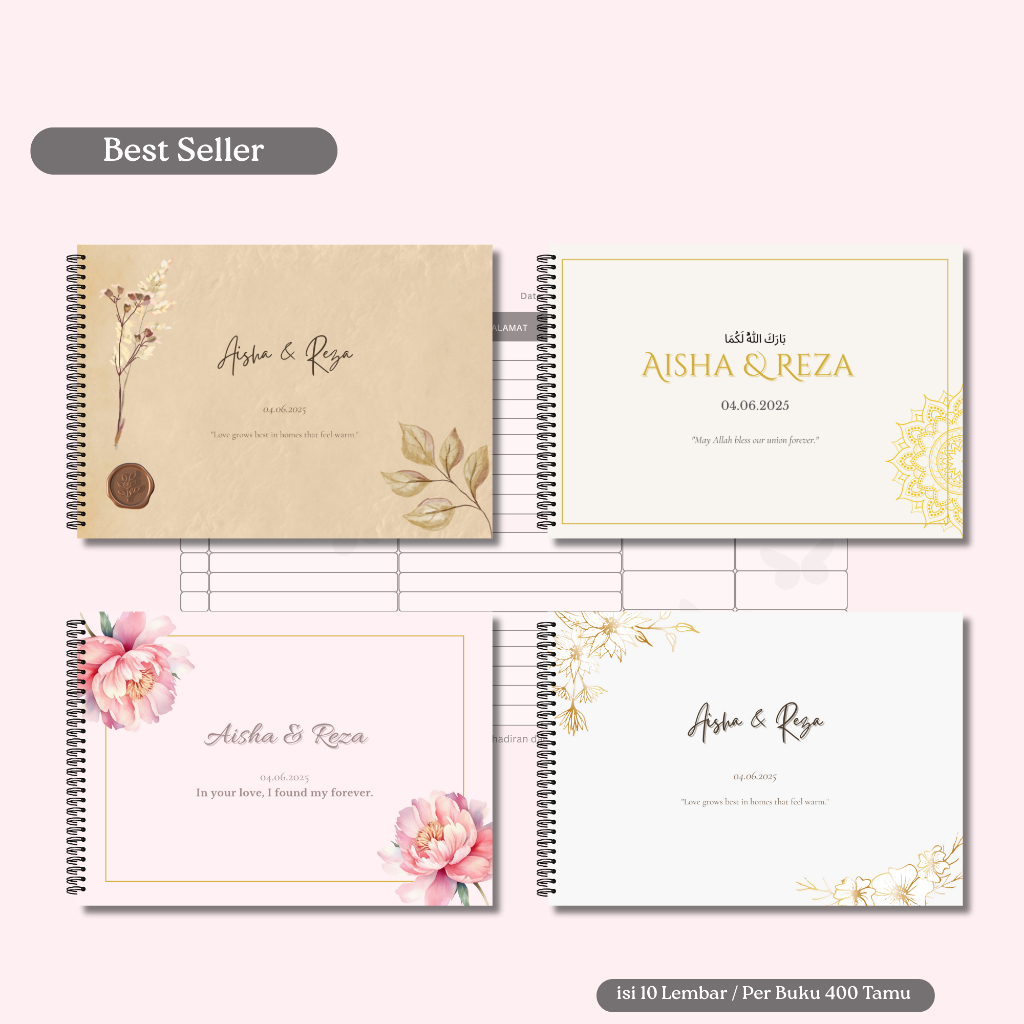 

Wedding Guest Book A4 Custom Nama – Buku Tamu Nikah Spiral Elegan | Buku Pengantin Modern