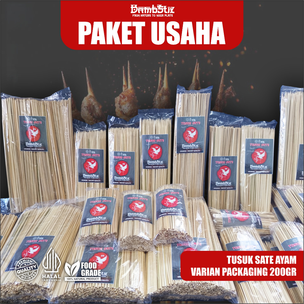 Tusuk Sate Ayam Grosir - Paket Usaha Tusuk Sate Daging Ayam dan Kambing Kemasan 200gr