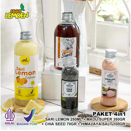 

TERLARIS!!! Suur Lemoen Paket Sari Lemon Madu Chia Seeds Garam Himalaya - SARI LEMON MURNI