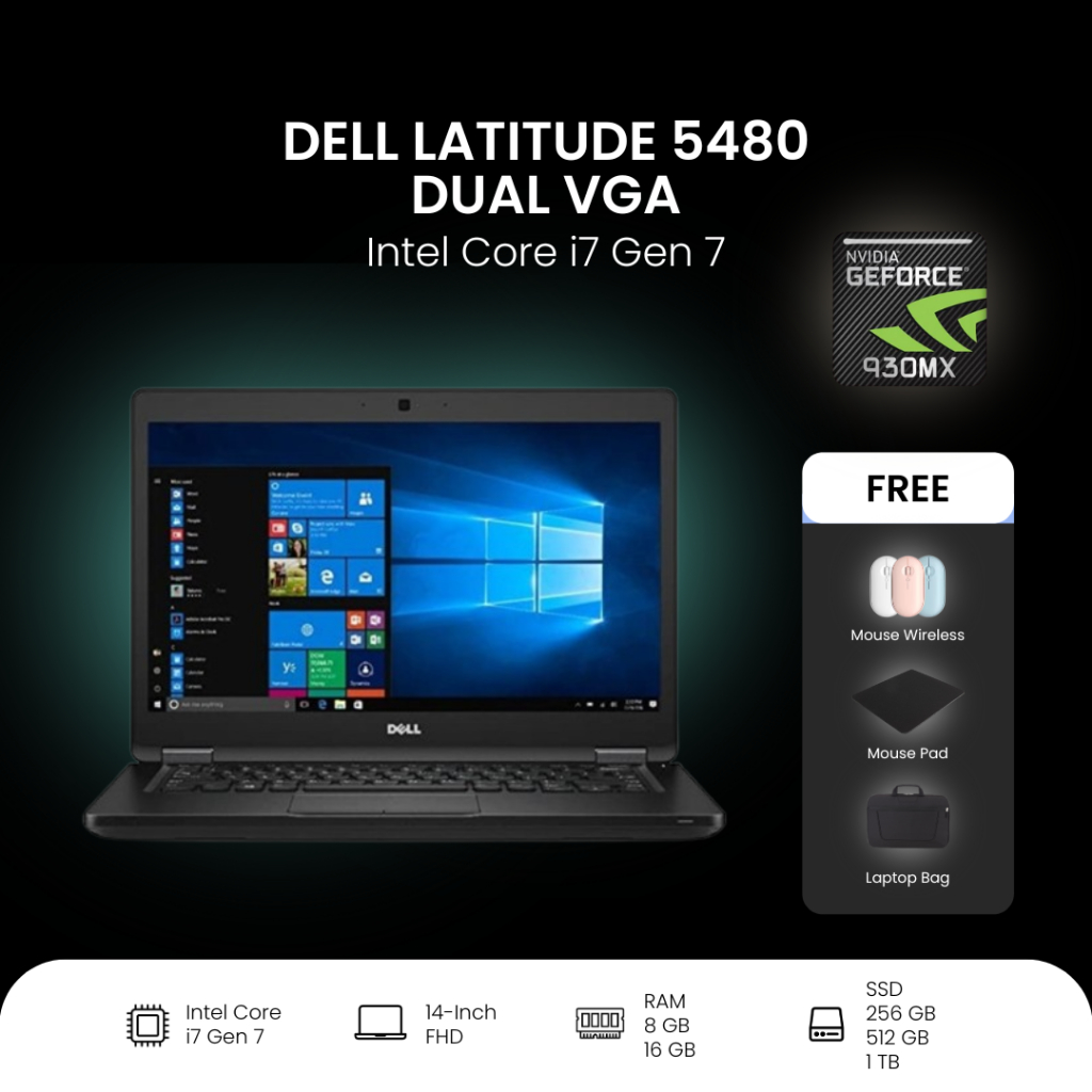 Dell Latitude 5480 Core i7 Gen 7 Dual VGA Nvidia GeForce 930MX