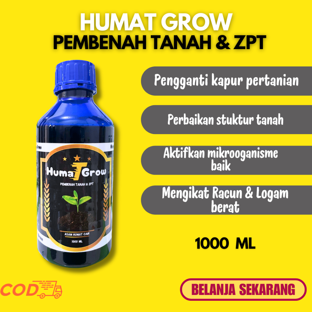 Asam Humat Cair | Zpt Untuk Pembenah Tanah dan Memperbaiki Stuktur Tanah Humat Grow 1000 ml