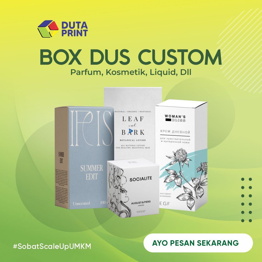

Jasa Cetak Dus Box Kemasan Custom 300gsm - Desain Premium, Hotprint Emas, Pilihan Doff/Glossy, Kualitas Terjamin
