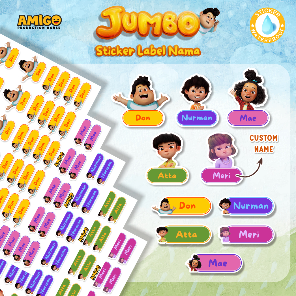 

Sticker Jumbo Sticker Label Nama Animasi Jumbo Don Nurman Mae Atta Meri ATK Sticker WaterproofCustom