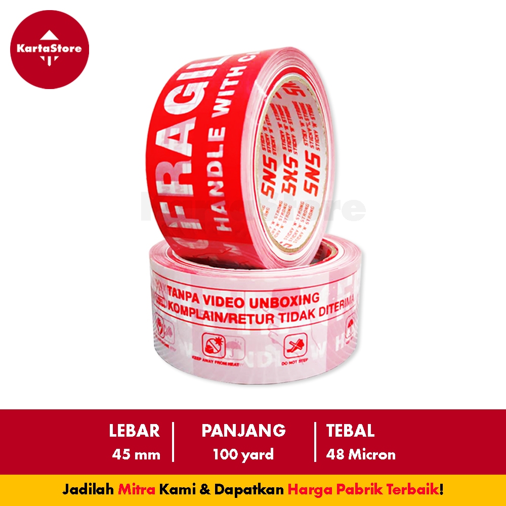 

Lakban Unboxing Fragile Mix 100 Yard SNS Sticky N Strong