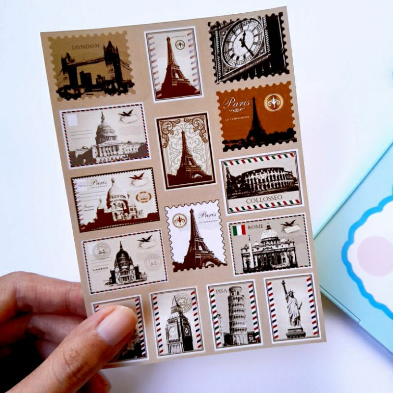 

sticker stamps vintage | sticker gambar perangko(sticker belum di potong)