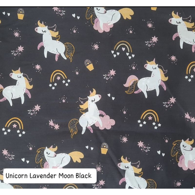 SPREI KATUN HOMEMADE Motif Unicorn Lavender Moon Black warna hitam Merk bintang kecil / Sprei Anak k