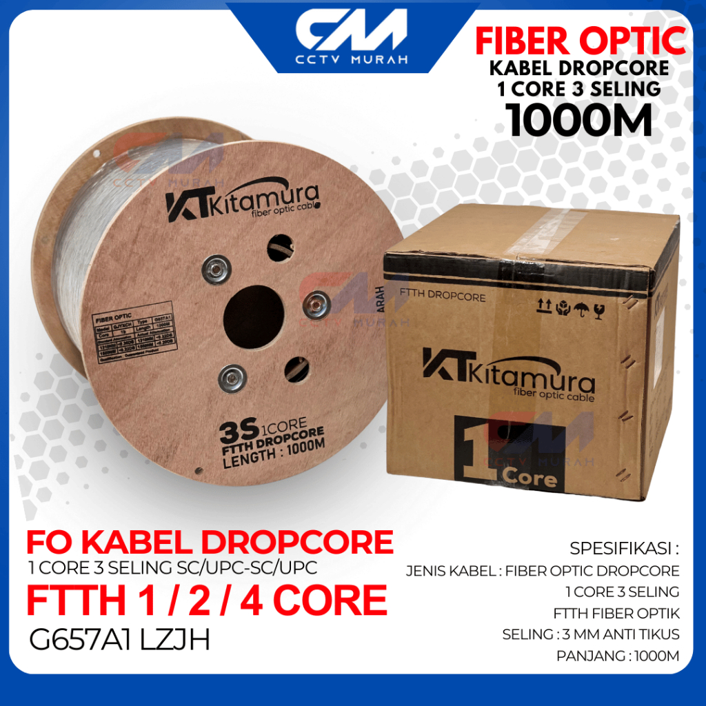 NEW Kabel Dropcore 1/2/4 Core 3 Seling Dropcore Fiber Optik 1000 Meter RBU