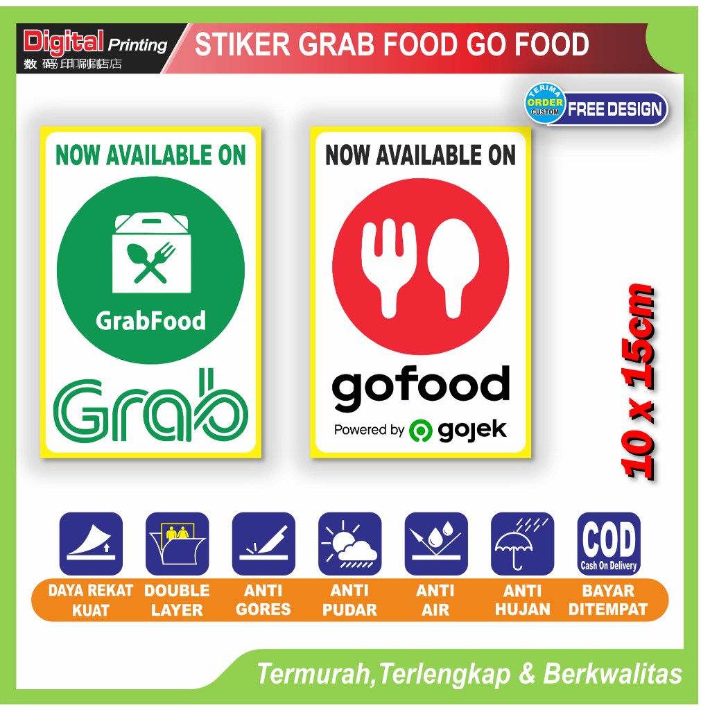

Stiker tulisan grab food go food identitas makanan online sticker restoran kafe warung gerobak