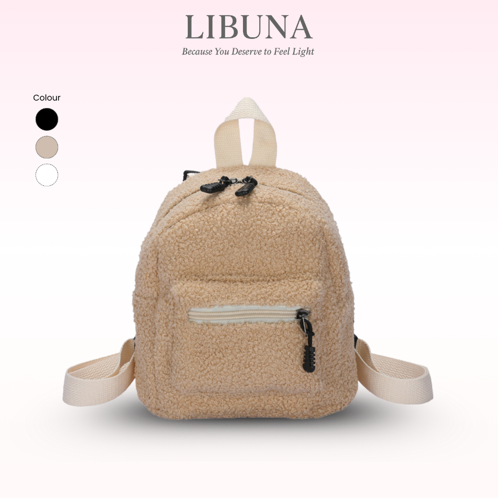 LIBUNA Shaun Backpack Mini Tas Ransel Gendong Wanita Mini Bahan Bulu Lembut Kuliah Korean Style