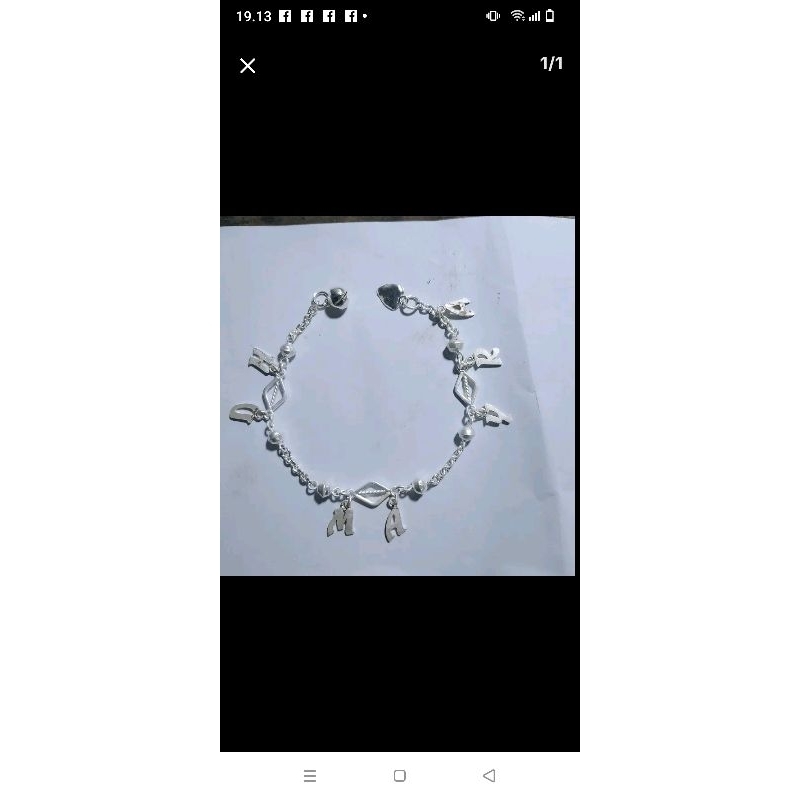 gelang kaki gantungan huruf perak murni ukuran anak dan dewasa