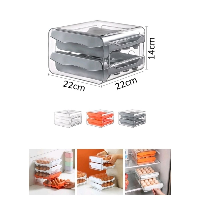 Rak laci penyimpanan telur 2 tingkat, akrilik box telur  32 lubang