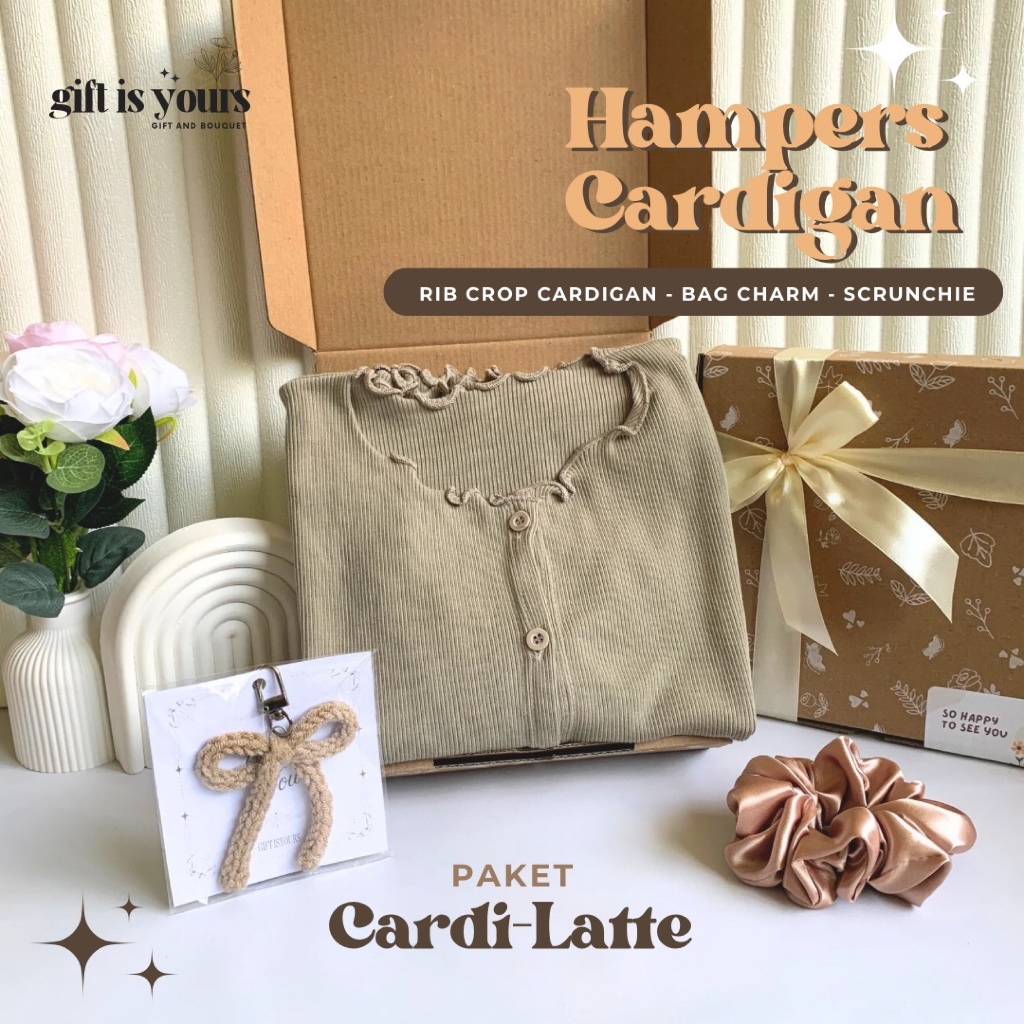 Hampers Gift Box Kado Hadiah Cewek Cardigan Crop Rib Murah untuk Ulang Tahun, Wisuda Sahabat