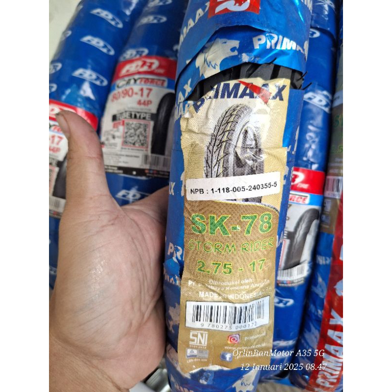 BAN PRIMAX SK78 80/90-17 NON TUBLES/BAN BELAKANG SUPRA125/BAN LUAR BELAKANG SATRIA FU/BAN BELAKANG J
