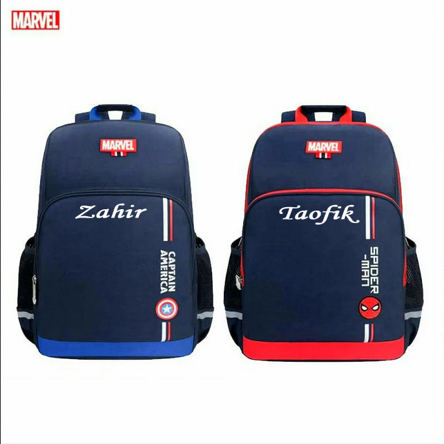 TAS SEKOLAH ANAK SD BORDIR NAMA MOTIF MARVEL