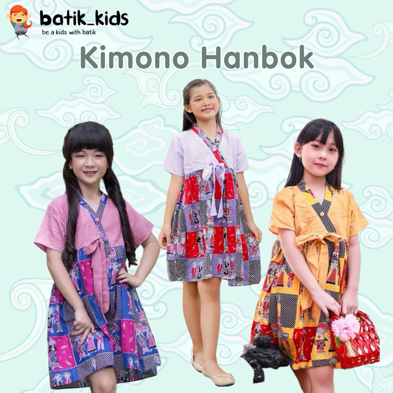 Dress Batik Anak Friendship Hanbook Kimono Mix Doby Kuning Lilac Pink Cantik Dres Batik Anak Perempu