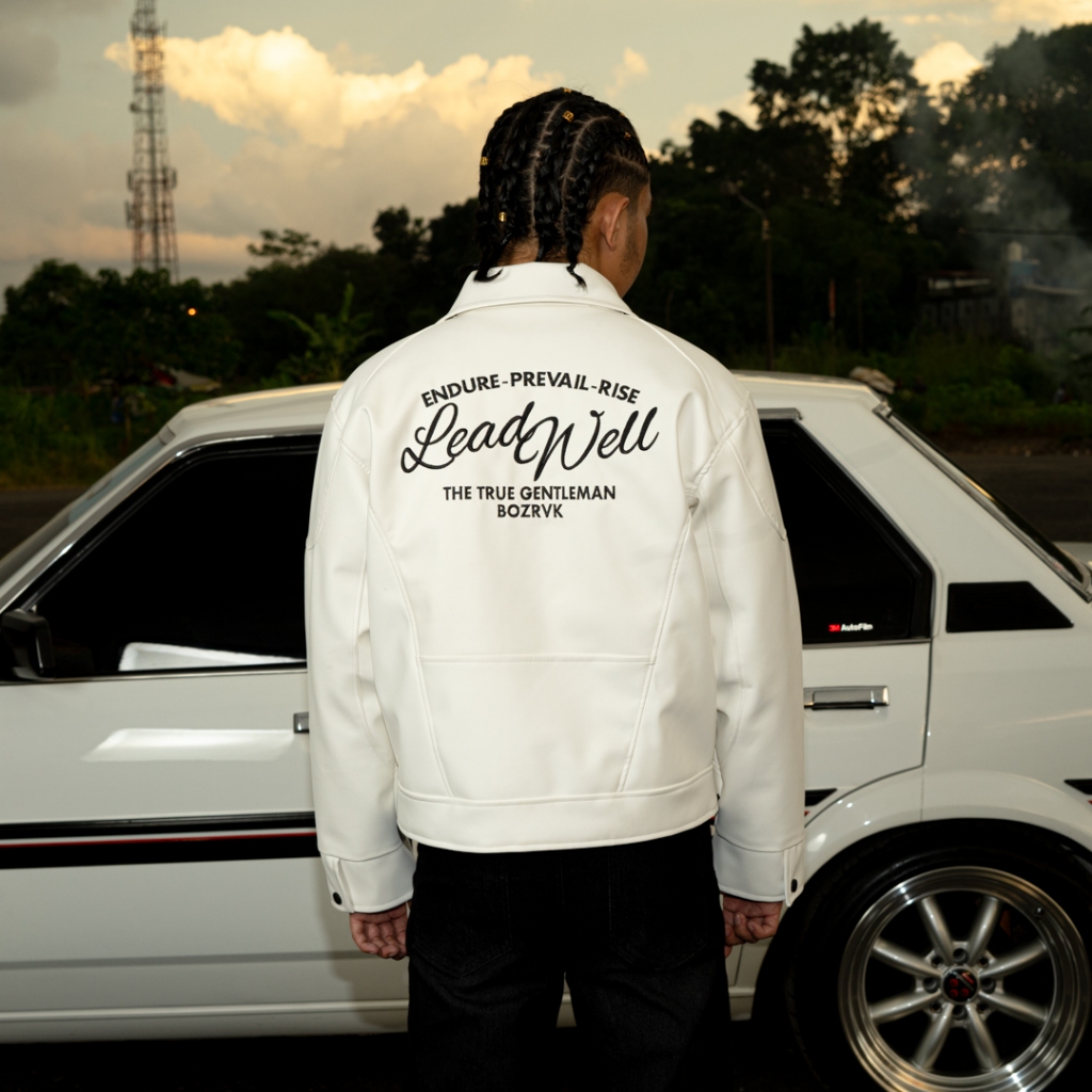 New Bozrvk - Leather Jaket - Jaket Kulit Pria Boxy Cut Lead Well White Bone