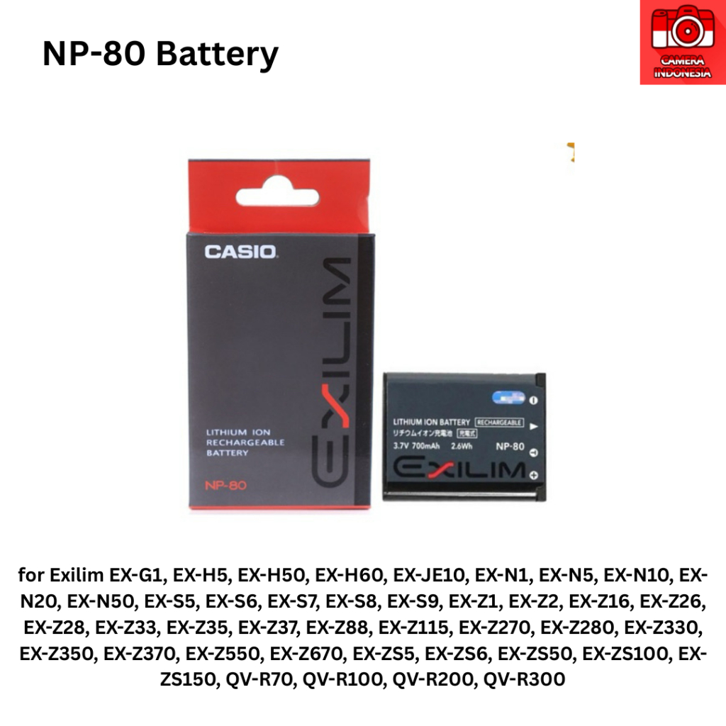 Baterai NP-80 Kamera Casio Exilim EX-S5, EX-S6, EX-S7, EX-S8, EX-S9, EX-Z1, EX-Z2, EX-Z16, EX-Z26, E