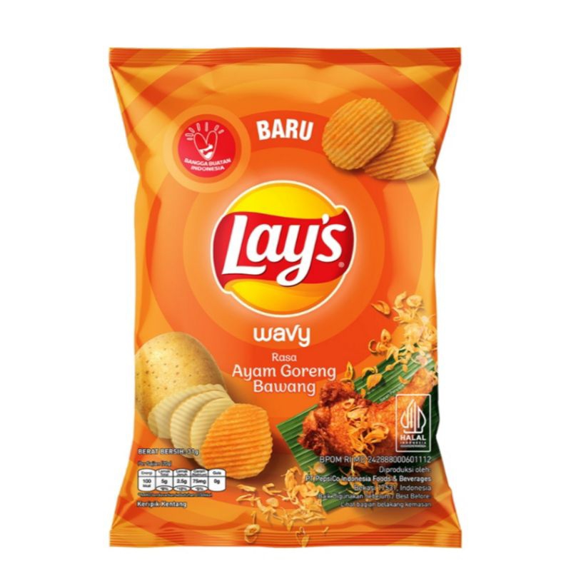 

Lay's Wavy Keripik Kentang 31gr / Ayam Goreng Bawang / Daging Sapi Bakar