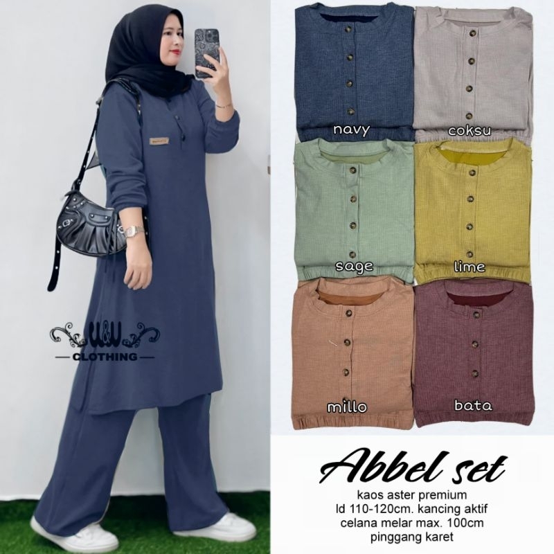 Setelan Long Tunik Polos Ld120 110 Kaos Aster Premium Abbel One Set