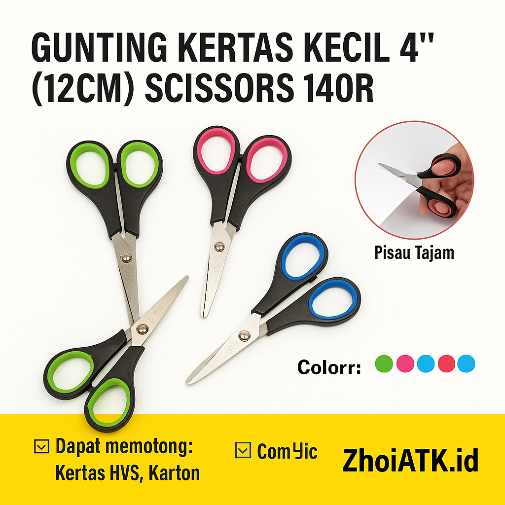 

GUNTING KERTAS KECIL 4" (12CM) SCISSORS 140R | GUNTING SEKOLAH UNTUK ANAK & KANTOR