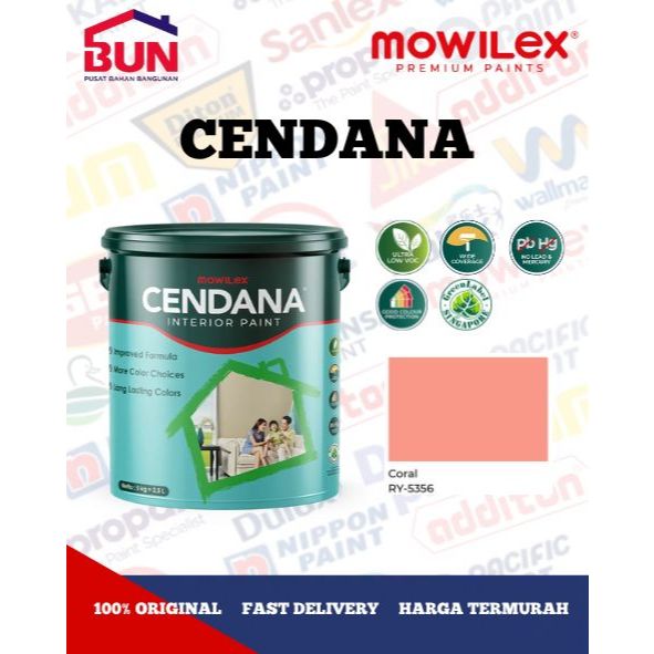 Mowilex Cendana Interior Paint Cat Tembok 25 Kg - CORAL (TINTING)